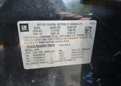 2015 GMC Terrain Sle-2 из США, поврежденный, VIN 2GKALREK9F6178018